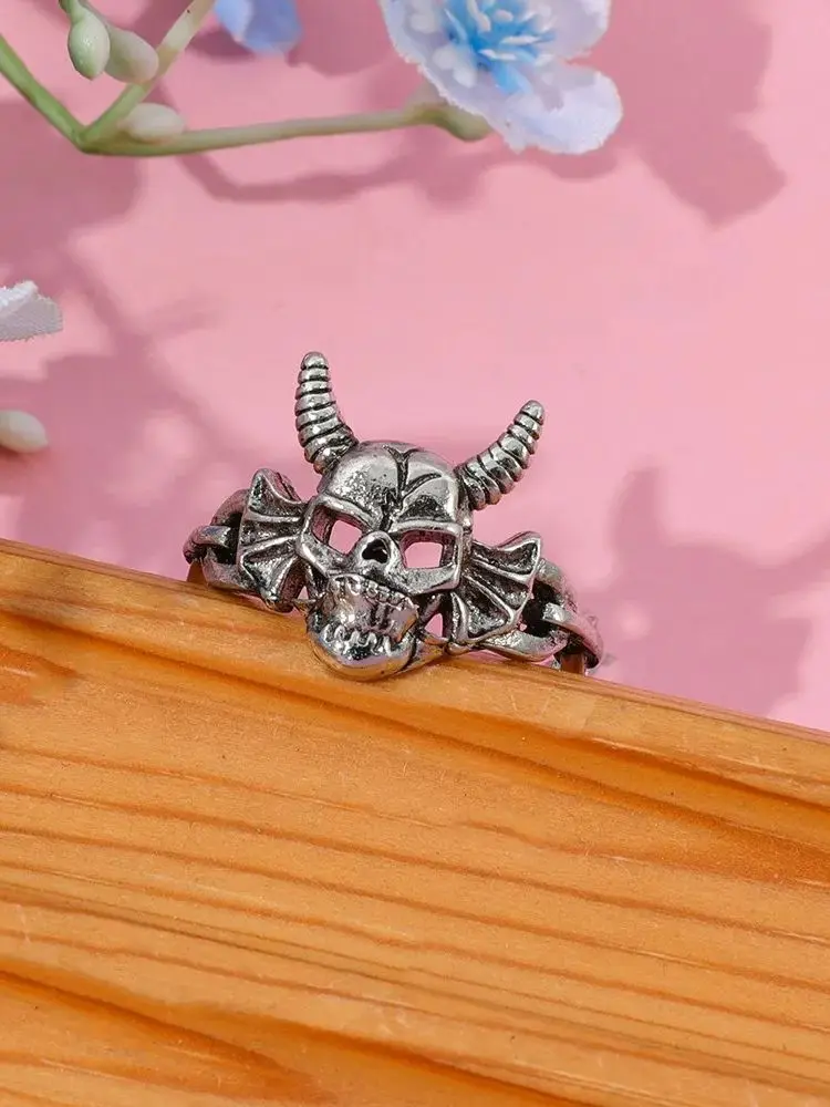 Bague gothique pour homme Monster Tales, tête de bœuf, argent vintage, réglable, ouverte, style punk, bijoux pour accessoire de doigt