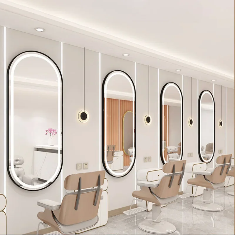 Hair salon mirror Barber shop mirror table hair salon special Internet celebrity with light wall wall hanging hair salon special