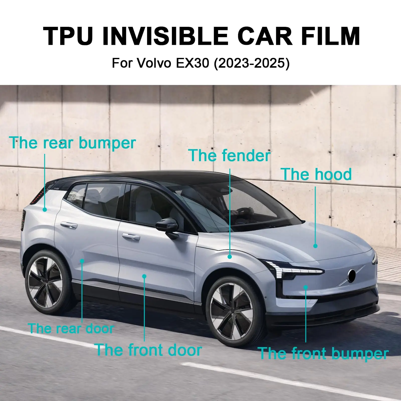 

For Volvo EX30 2023-2025 TPU Paint Protection Film Self-Healing Clear Bra Pre-cut PPF Kit Front Bumper Anti-Scratch Resistant