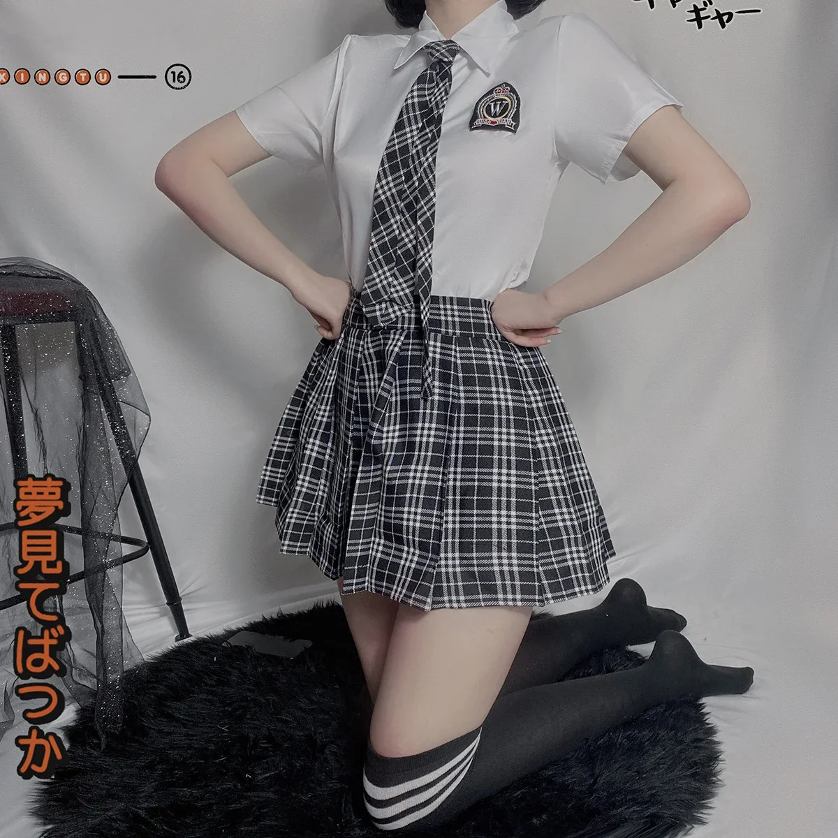 Japanese Anime Sweet Plaid School Girl Costume Tie Kawaii Student Uniform Women Sexy Lingerie Cheerleading Cosplay