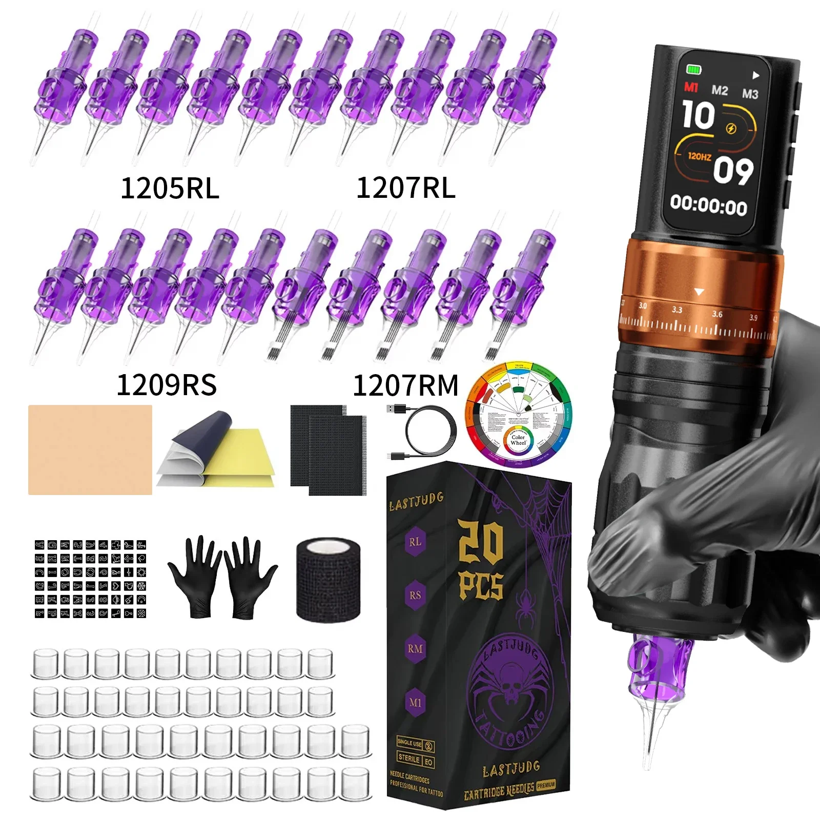 LASTJUDG Tattoo Kit Alloy Adjustable Tattoo Pen Kit For Permanent Makeup Tattoo Machine Kit 20 Tattoo Needles Tattoo Gun Kit