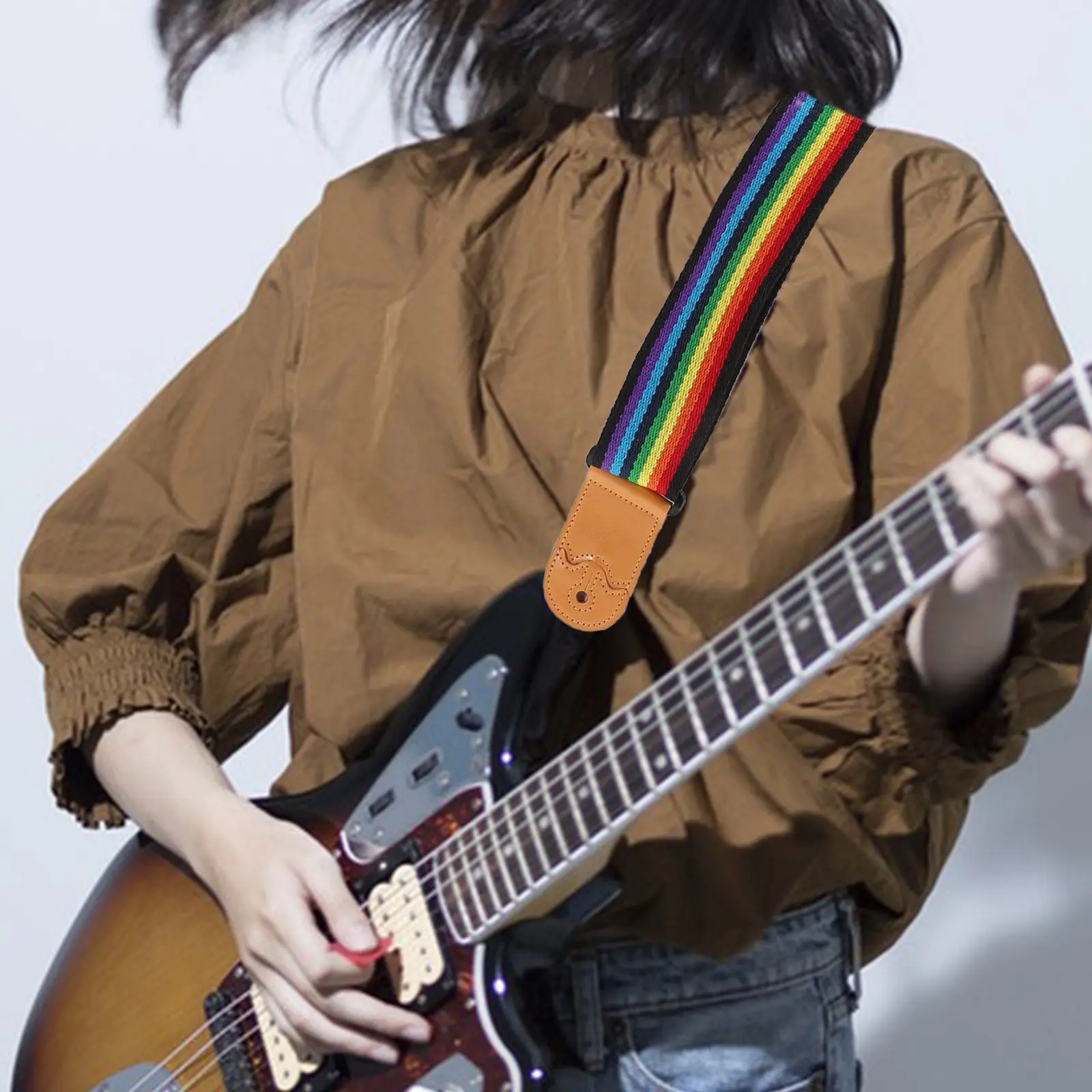 

Ремень для гитары с радужными полосками, широкий, регулируемый по длине, для акустической, электрической и бас-гитары, удобный плечевой ремень