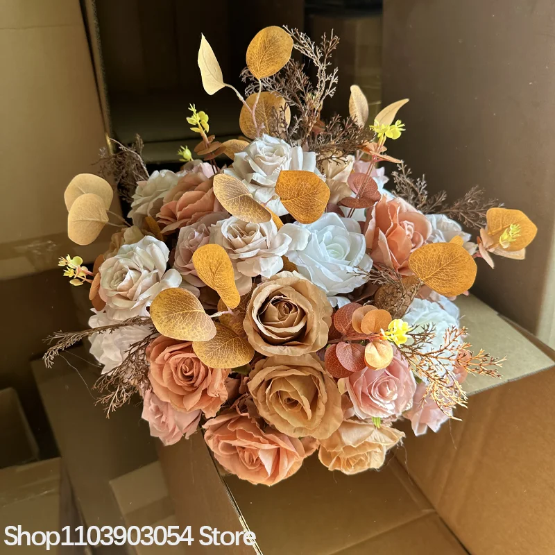 Rote Künstliche Rosen-Tischdekoration, Blumenarrangement für Hochzeit, Esstisch, Blumendekoration für Bankett, Party, Hotel, Eventdekoration – Detail 1