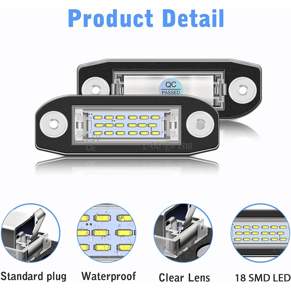 2PCS LED Car License Plate Light 12V White Light for Volvo S40 S60 S80 XC70 XC60 S60 C70 V50 XC70 V70 White Car Lamp 12V