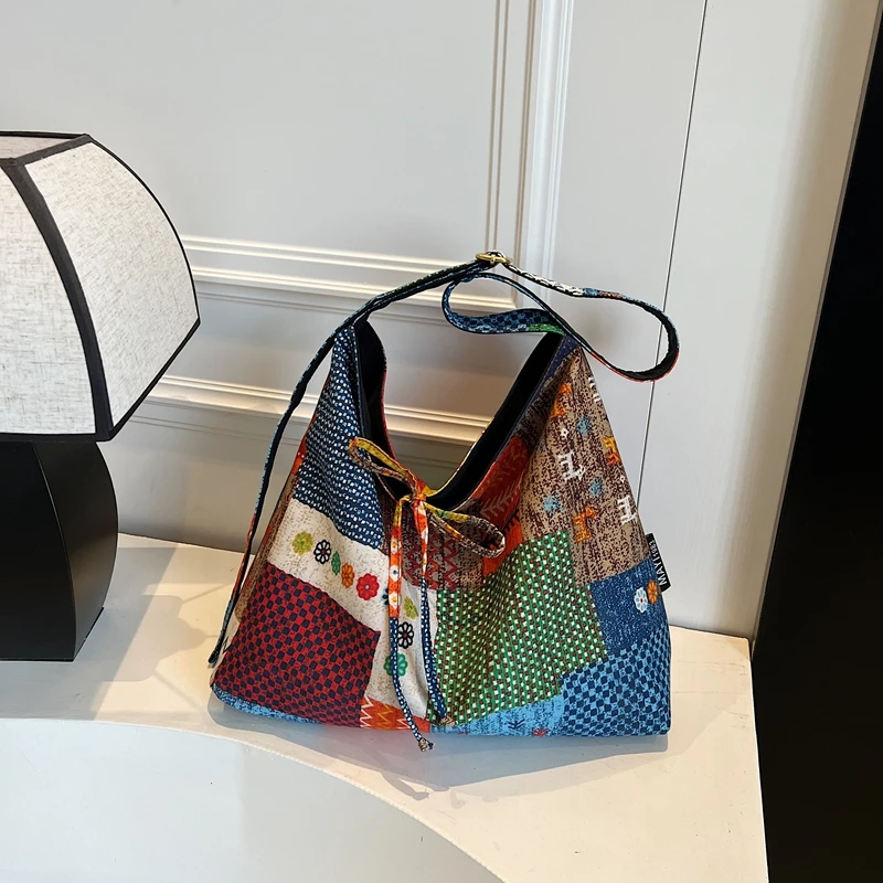 

Casual Nylon Color Blocked Tote Bag Multi Functional Women's Shoulder Bag 2025 New Commuter Handbag Shopping Bag