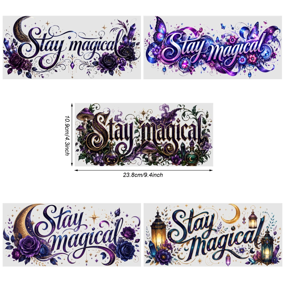 5 Sheets Stay Magical UV DTF Stickers DIY Water Bottle Glass Waterproof Rub on Transfers Cups Decoration