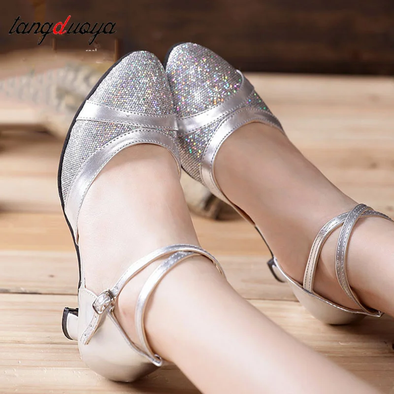 

New Ballroom Shoes Golden Sliver Sequin Modern Dance Shoes Women Ladies Closed Toe Tango Shoes Waltz Indoor/Outdoor Dancing Shoe