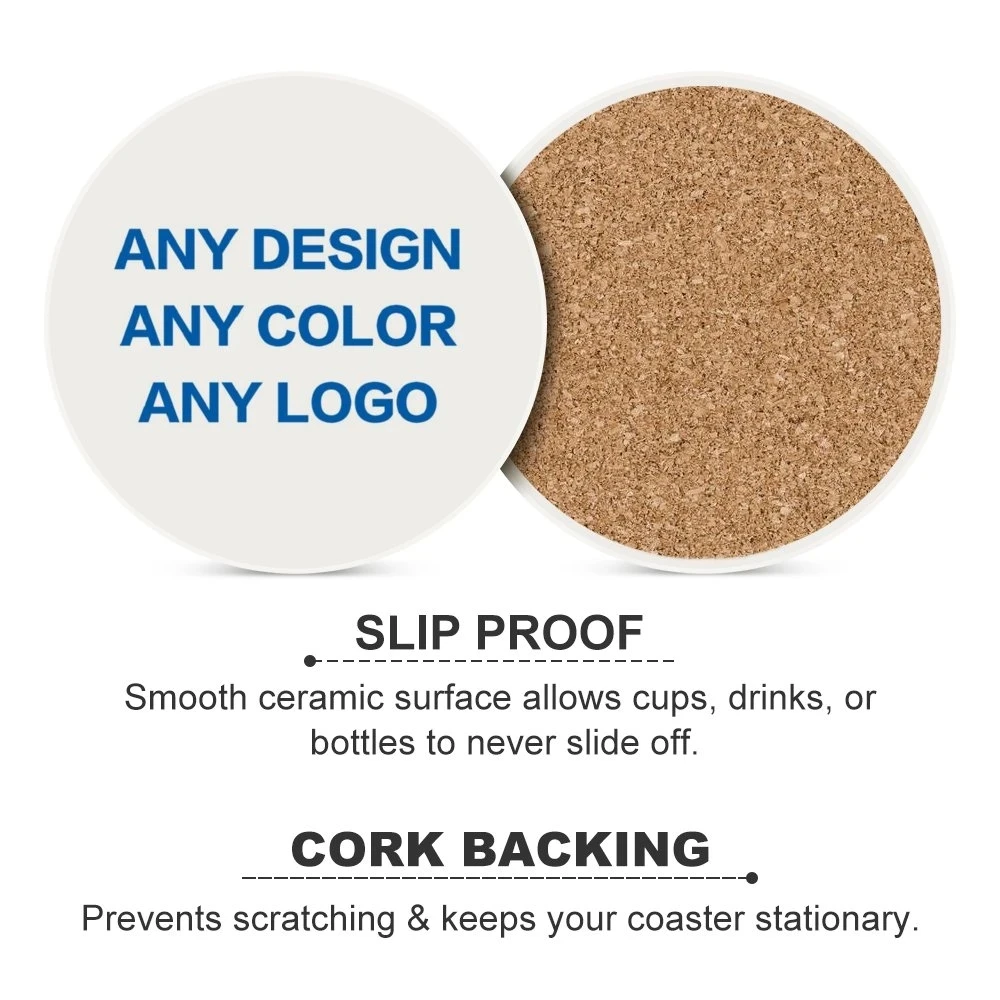 DIY Ceramic Coaster LOGO Photo TEXT Customizd Print Absorbent Material Cork Backing Cup Mug Mat Pad Kitchen Desk Table Decorate