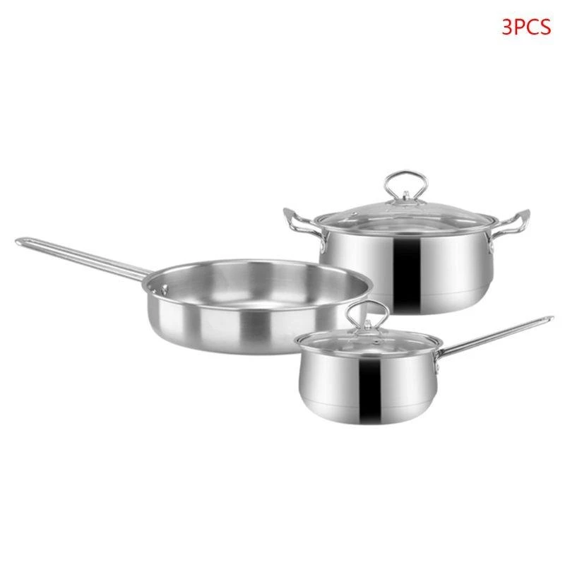 W8EA Cookware Set Stainless Steel Pots Composite Bottom Saucepan Saute Steak Pan Non Fry Pan with Lids Kitchenware Set