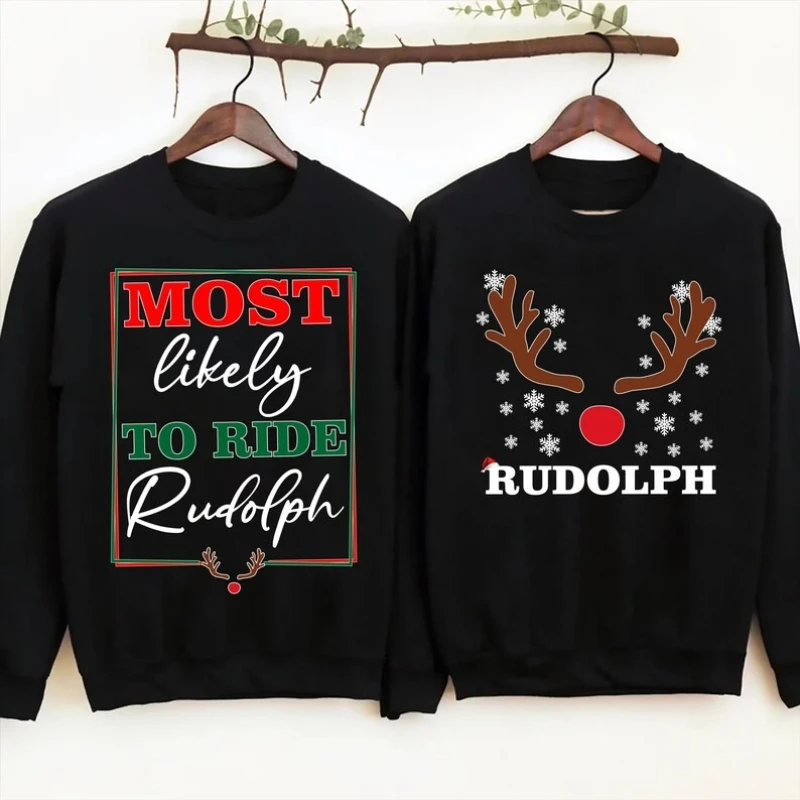 

Рождественский джемпер для пар, подходящий для него, Рождественский забавный свитшот «Самая любимая кататься», толстовка с капюшоном Ru Dolph, Рождественский джемпер для пар