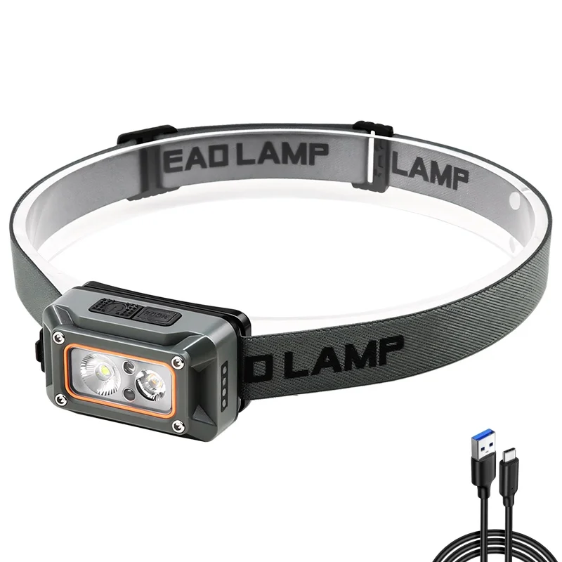 Nieuwe LED lichtgewicht sterke lichtsensor koplamp USB oplaadbare multi-lichtbron borstlooplamp multifunctionele koplamp