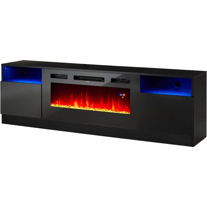 

Fireplace TV Stand with 36" Electric Fireplace, LED Light Entertainment Center, Modern Wood Texture Entertainment Stand