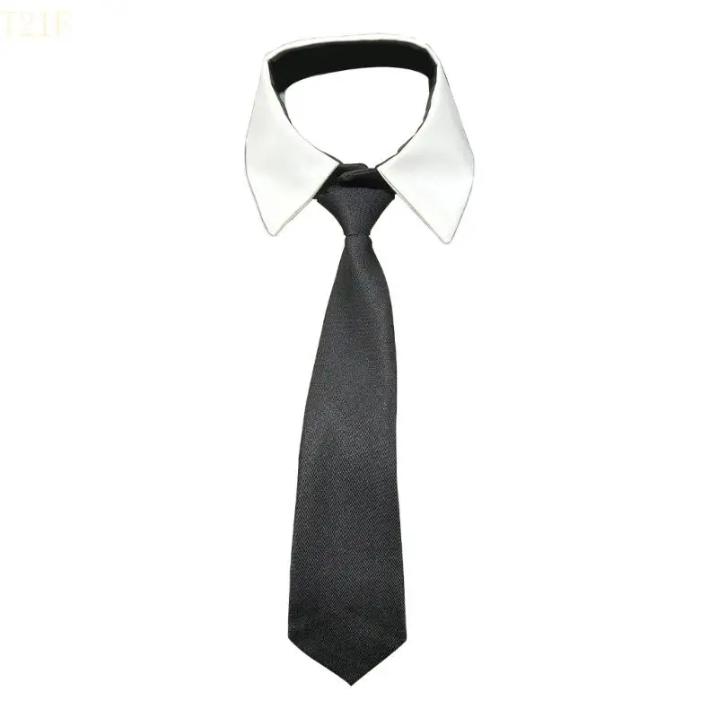 

T21F Stylish Removable Faux Collar with Elegant Black Long Tie Front Decorative Blouse Choker Collar Accessory for Women Girl