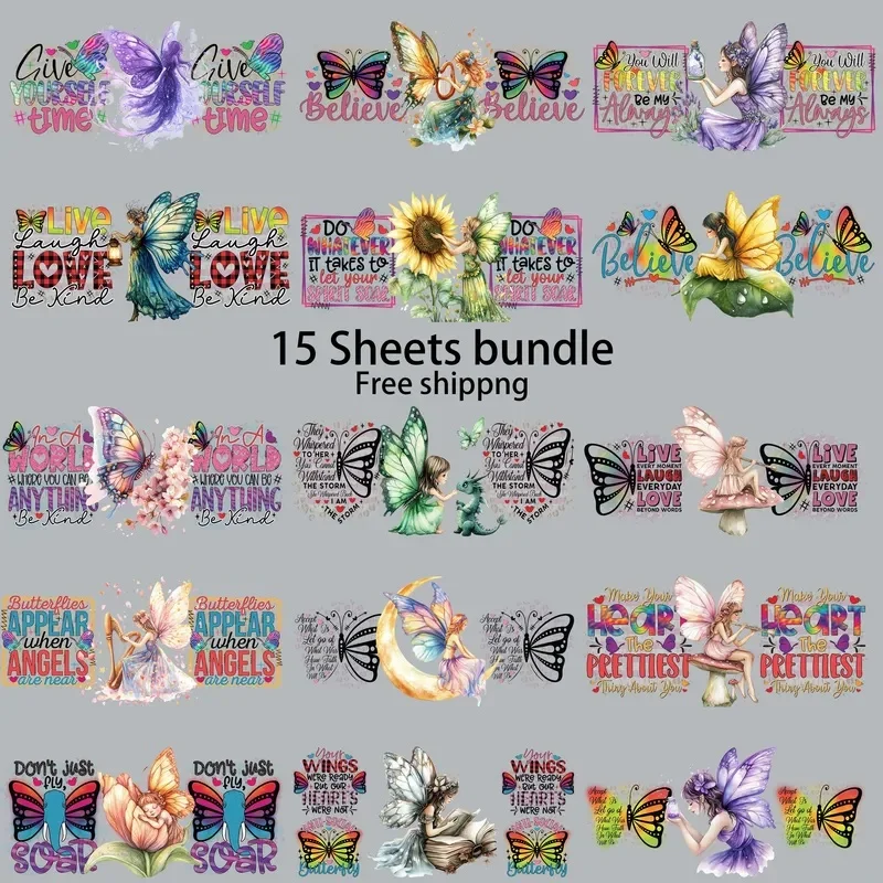15pcs Free Elegant Butterfly Item 16oz UV DTF Sticker Waterproof DIY Decals 3D transfers uvdtf tumbler stickers uv dtf cup wrap