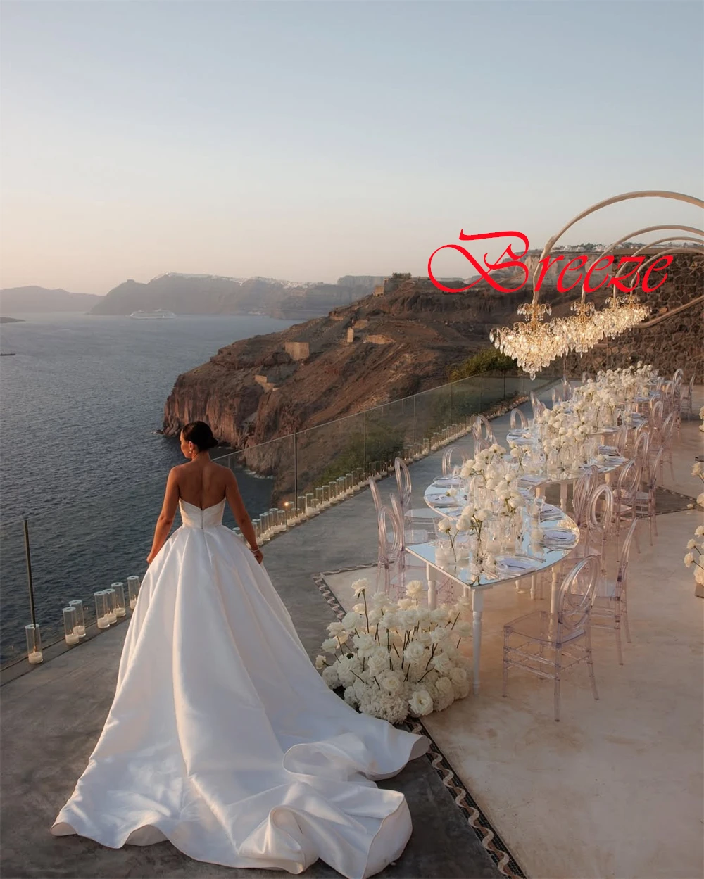 تخصيص جودة عالية فستان الزفاف الساتان الأبيض رائعة حمالة أكمام أثواب الزفاف قطار مصلى فستان عارية الذراعين