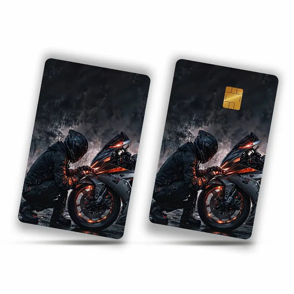 Cool Motorcycle Rider Credit Card Sticker Matte Scratch Resistant PVC Privacy Decal Gift For Credit Bank Transit Cards