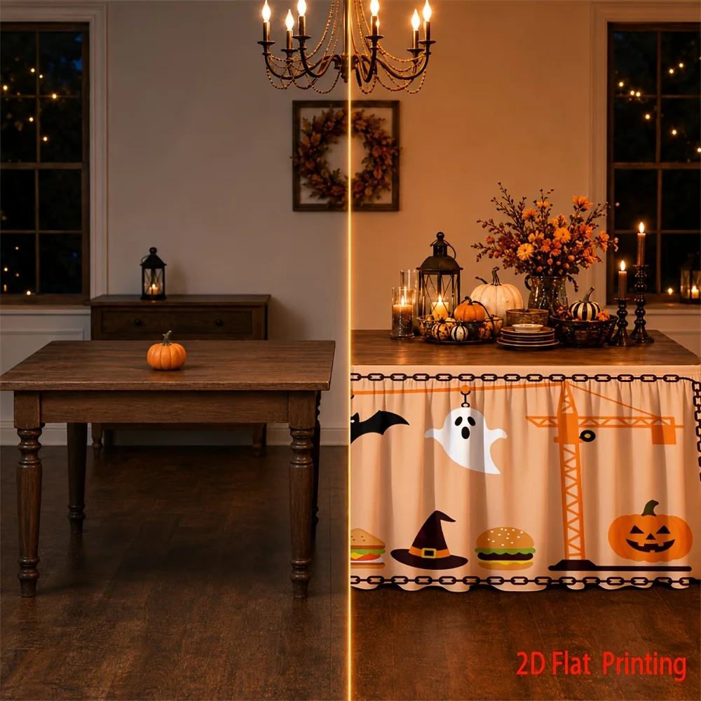 Halloween table skirt, with a striped ghost pattern, suitable for weddings, birthday parties, and baby showerszyc