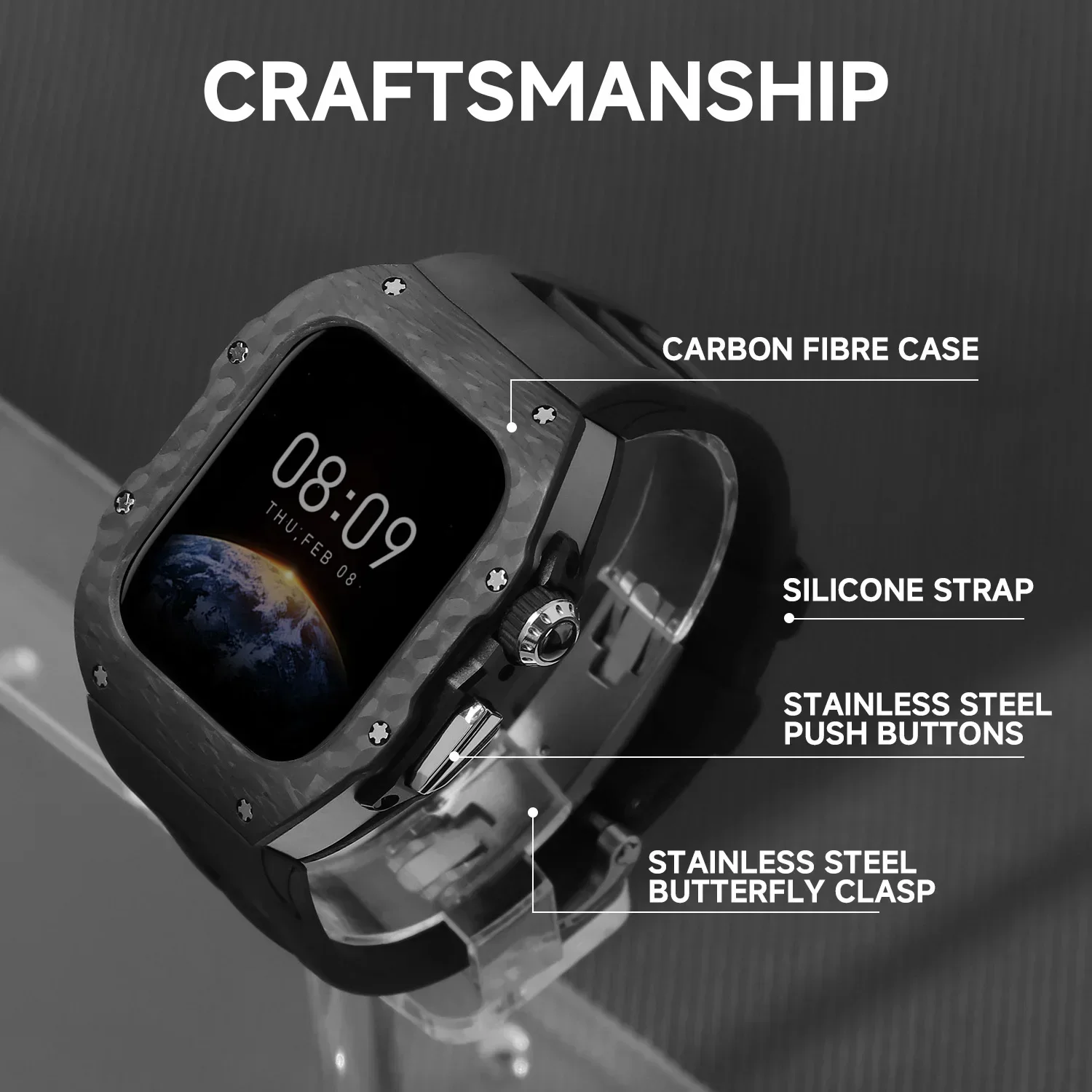 Carbon Fiber Case For Apple Watch S10 42mm 46mm Modification Kit Rubber Strap Sports for IWatch Series 10 42 46 Luxury Refit Mod