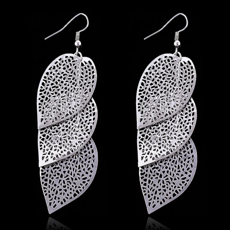 Delysia King   European and American fashion hollow metal leaf earrings