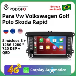 Podofo android 11 para vw volkswagen golf polo skoda rápida octavia rádio tiguan passat b7 jetta 2 din auto carplay gps radio128g