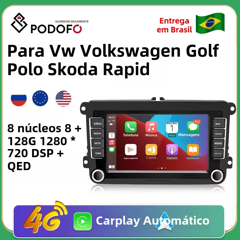 Podofo Android 11 For VW Volkswagen Golf Polo Skoda Rapid Octavia Radio Tiguan Passat b7 Jetta 2 Din Auto Carplay GPS Radio128G