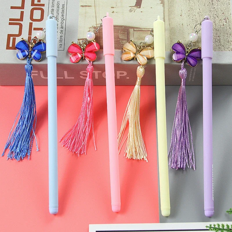 30PCS  Creative butterfly tassel pendant pen, high beauty stationery, student pendant, neutral pen, ins girl's heart water pen