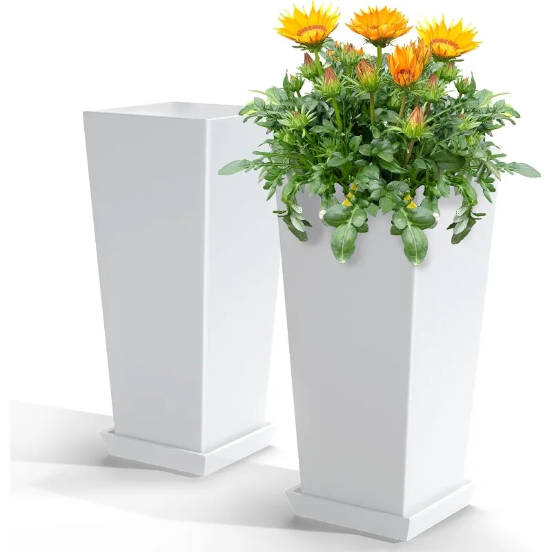 

Outdoor Planter Larger Flower Pots Indoor Taper Garden V-Shape Tall Planters 24 inches Garden Pots Planter - White（2 Packs）