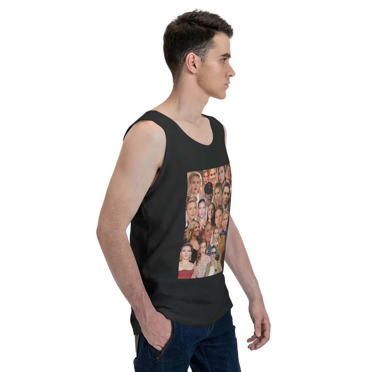 Scarlett Johansson Photo Collage 100% Cotton Men's Sweatshirt Vest Sleeveless Clothing Tees Men Tank Tops T-shirt