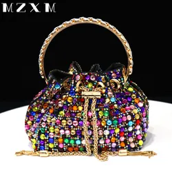 Bolsos de noche con diamantes de imitación para mujer, diseño de cubo, embrague de día de fiesta, bolso de mano de diseño de asa de Color mixto suave, monedero Maduro