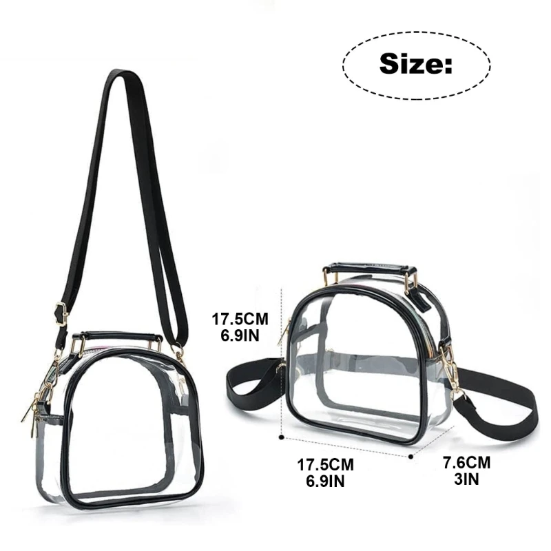 Doorzichtige crossbody-schoudertas met ritssluiting, verstelbare riem, door stadion goedgekeurde tassen voor dames, heren 066F