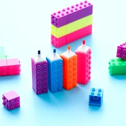 Mini bolígrafo resaltador de colores, 6 piezas, juguete de construcción, marcador de dibujo, regalo para niños, papelería, útiles escolares
