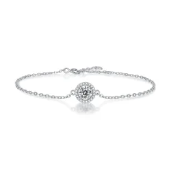 Pulsera con cordón de cadena de plata de ley 925 para mujer, con moissanita de 1 quilate