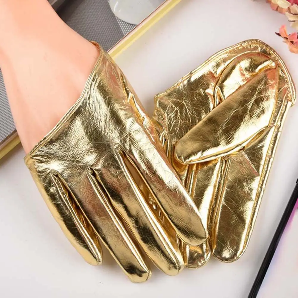 

Sliver Sexy Solid Color Lady Faux Leather Winter Women Mitts Leather Gloves Five Finger Mitten Half Palm Gloves