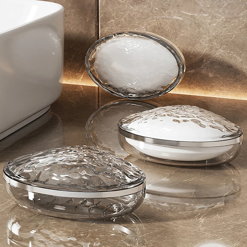 Travel Water Ripple Ellipse Soap Dish Drain With Lid Bathroom Originality Soap Box Keeps Soap Dry Soap Dish