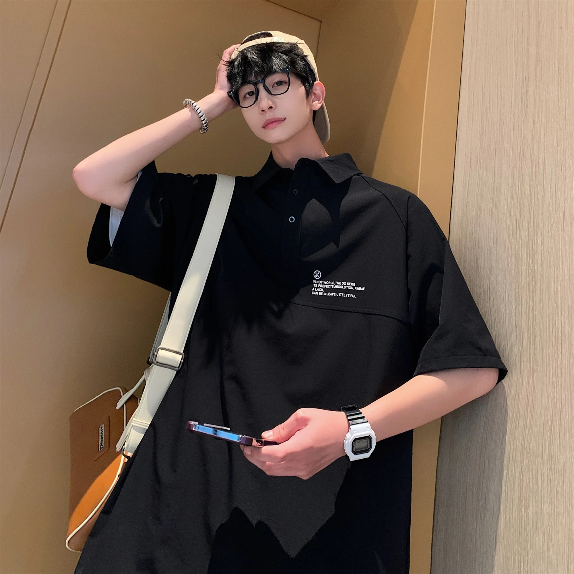 

Retro Japanese Sle Men's irt Summer New Loose f Sve T-irt Trendy Brand Versatile Large Size ort Sve Top