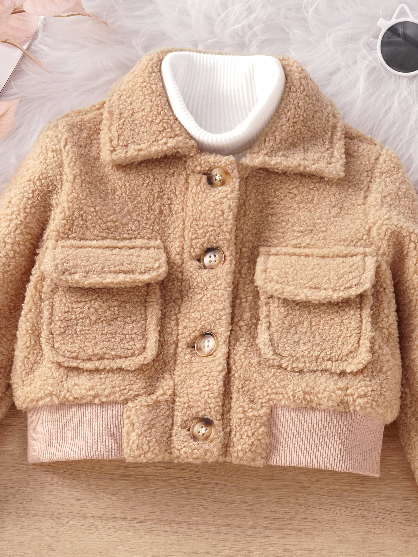 New Autumn And Winter Khaki Solid Colored Woolen Jacket For Girls In Primary And Secondary Schools