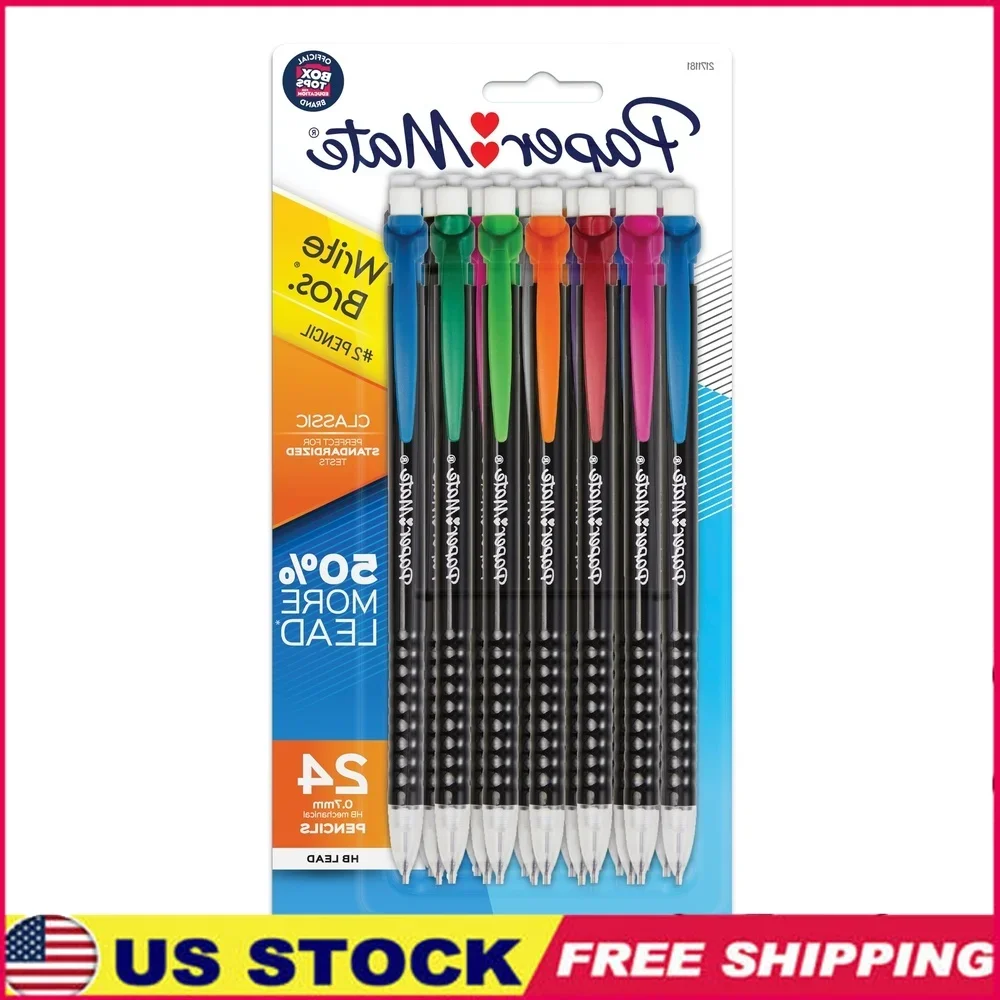 

Mechanical Pencils Assorted Colors 0.7mm 24 Count No Smudge Eraser 50 Percent More Lead Ideal Testing School Office Writing
