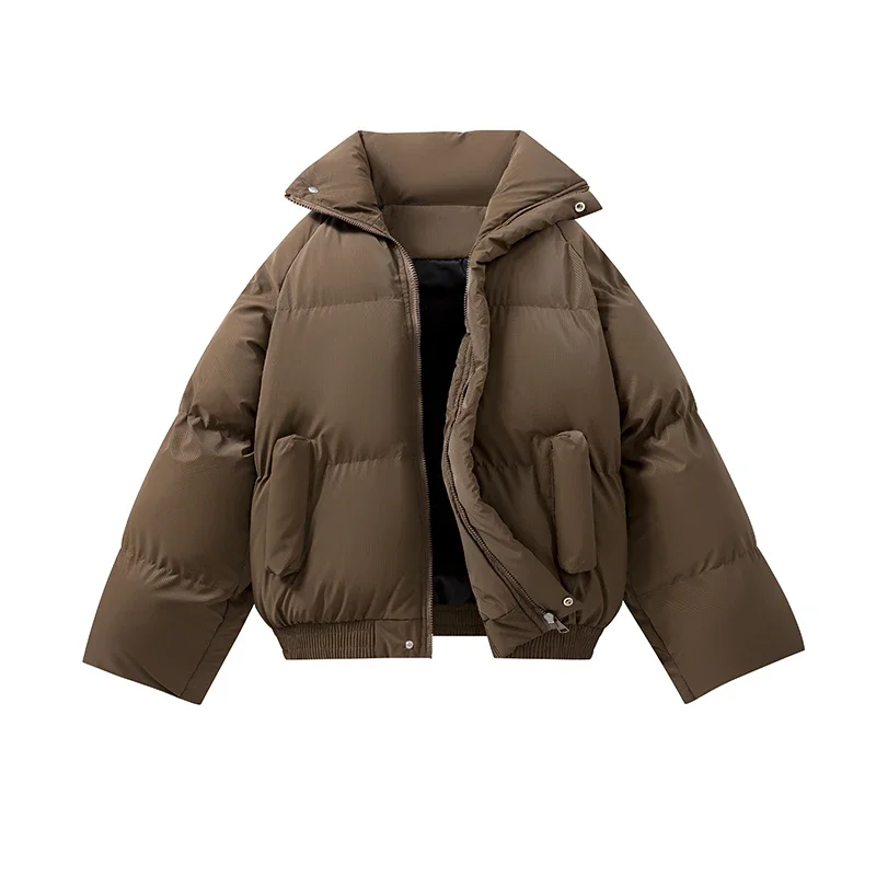 Winter Short Cropped Parkas Men Women Warm Stand Collar Bread Coat Brown Puffer Jacket Man Korean Fashion Cotton-padded Jackets
