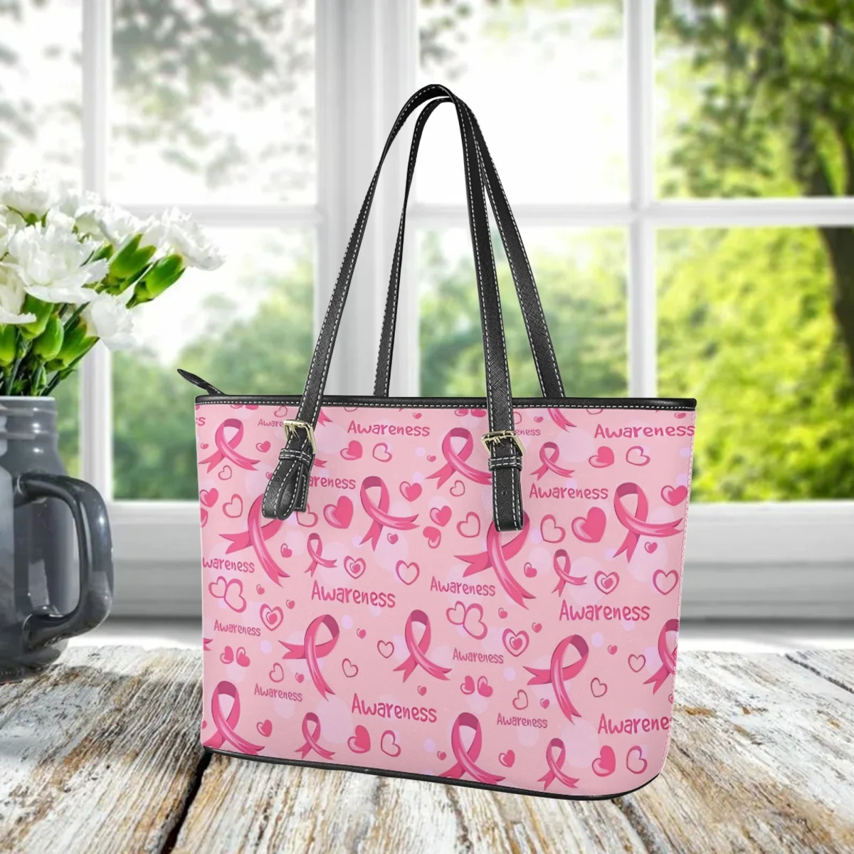 Luxury Breast Cancer Awareness Designer Fashion HandBag High Quality Portable PU Leather Travel Shopping Bag Party Clutch Totes