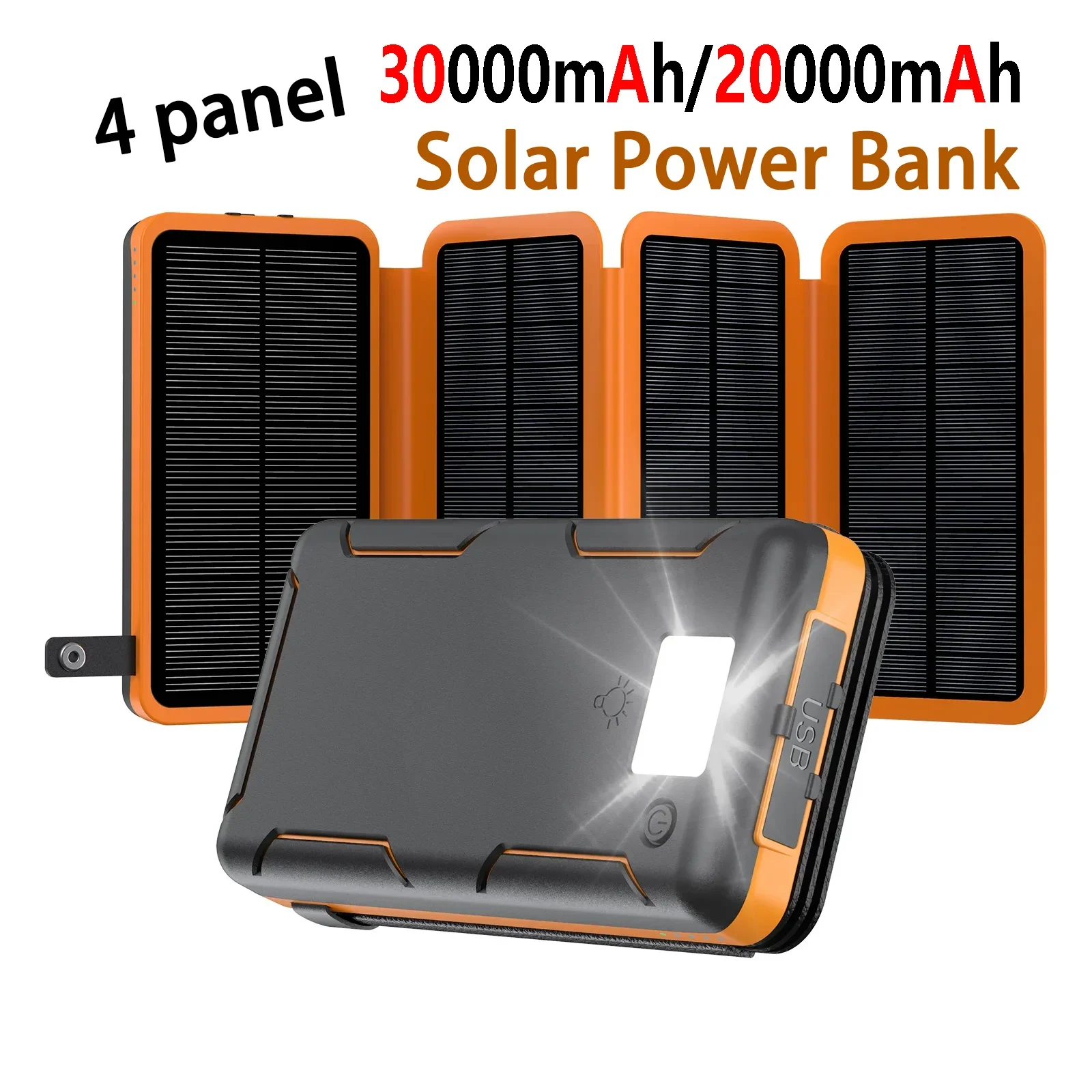 

30000mAh/20000mAh Solar Power Bank Flip Panel Charger USB 5V DC dual charging solar/Type-C portable for camping && mobile device