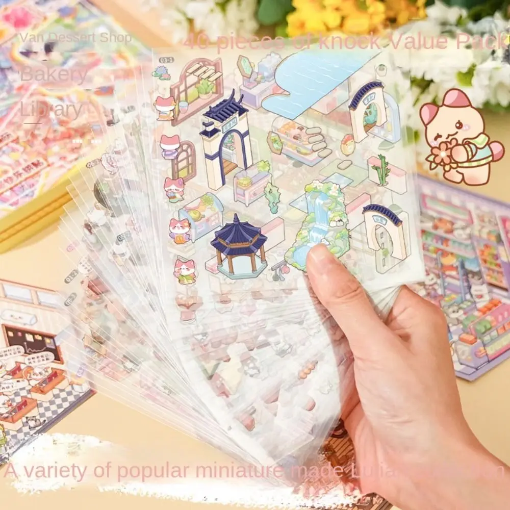 

20 in 1 Landscape Sticker Book Capybara DIY 3D Stickers Scene Set Cartoon Tear-proof Cabin Scene Decorative Decals Card Lover