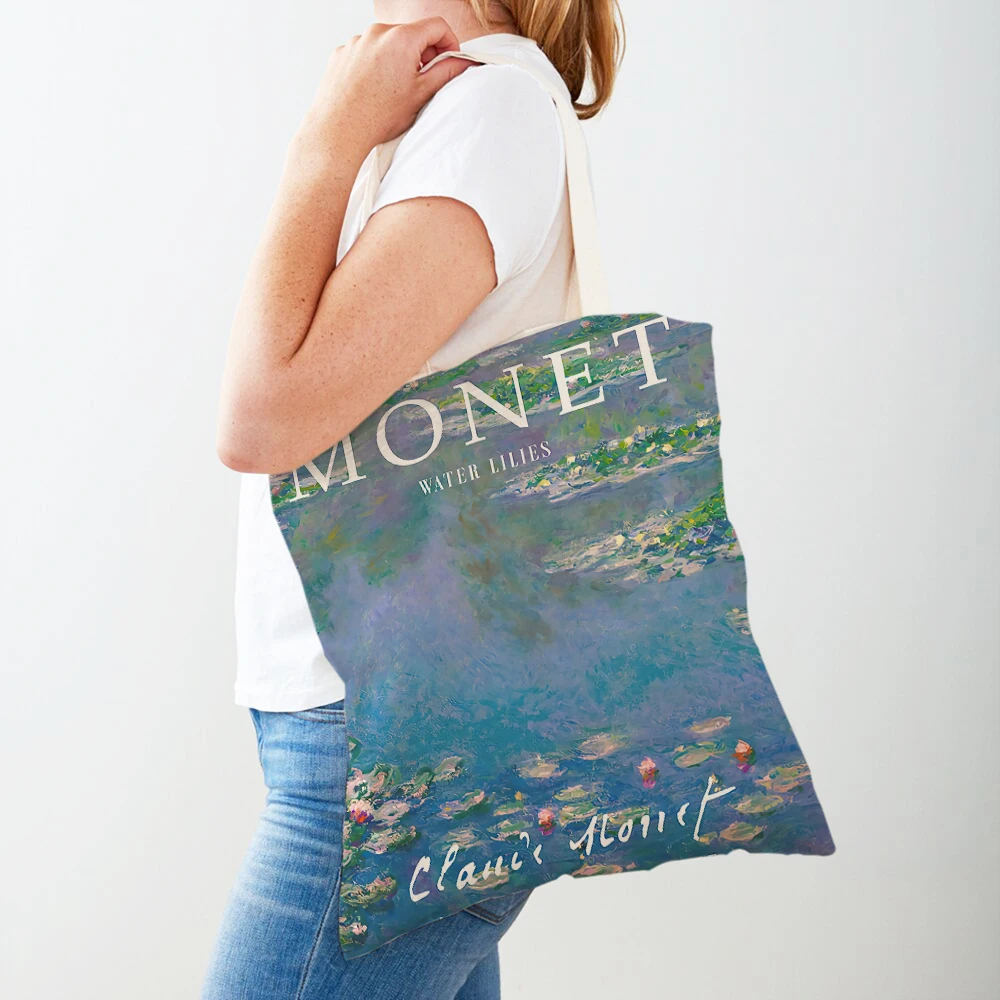 Monet Picasso Parrot Butterfly Mountain Shopping Bag Double Print Eco Casual Nordic Shopper Bags Lady Canvas Tote Women Handbags