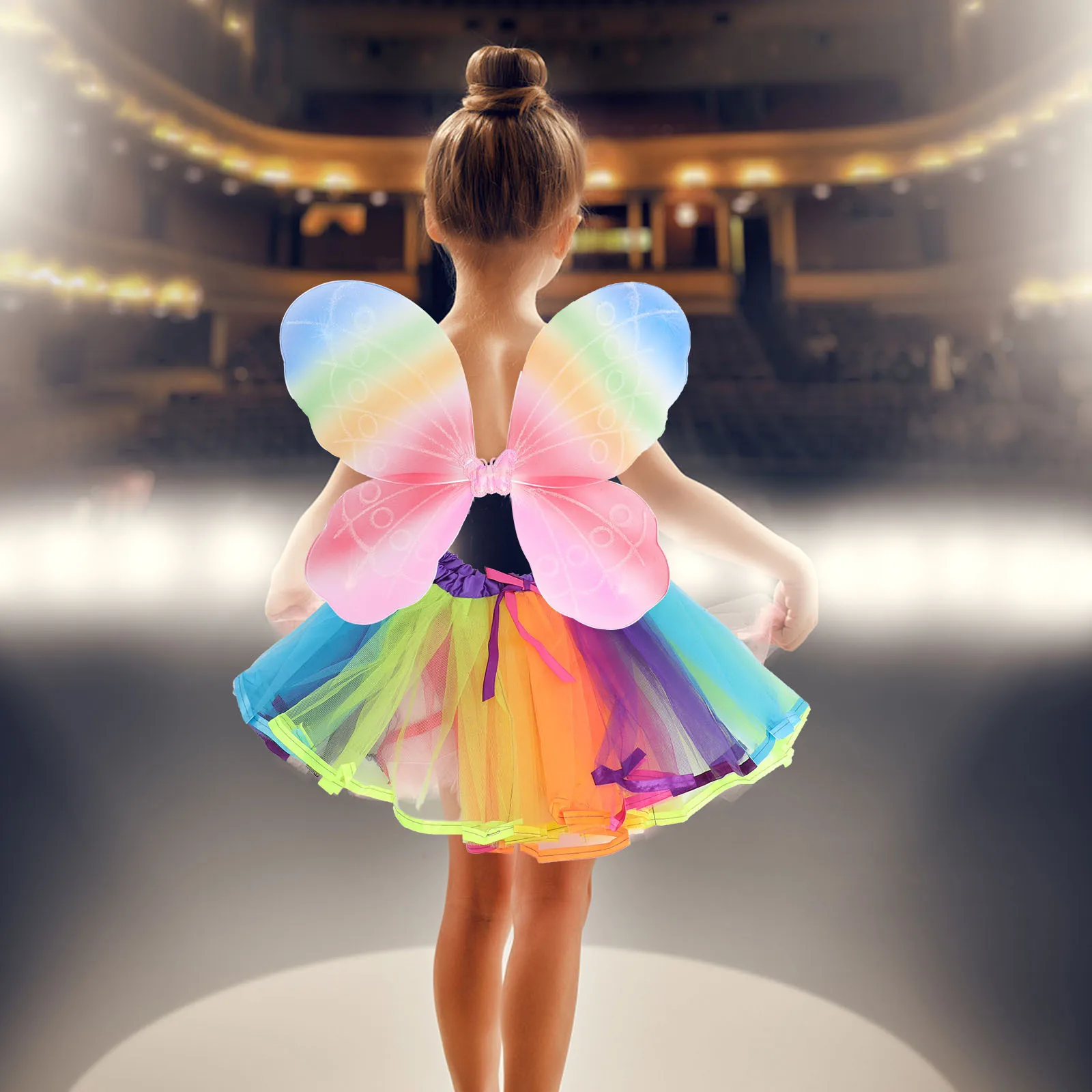 1Set Kids Fairy Wings Rainbow Butterfly Costume Tutu Skirt Set Party Dance Dress Up Kids Costume Accessory Cosplay Skirt Set