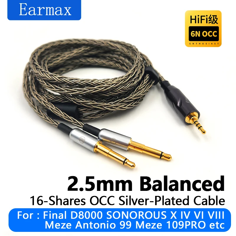 For Final D8000 Meze Antonio 99 109PRO SONOROUS X IV Earphone Replaceable 16 Core 2.5mm 4.4mm Balanced Upgrade Audio Cable