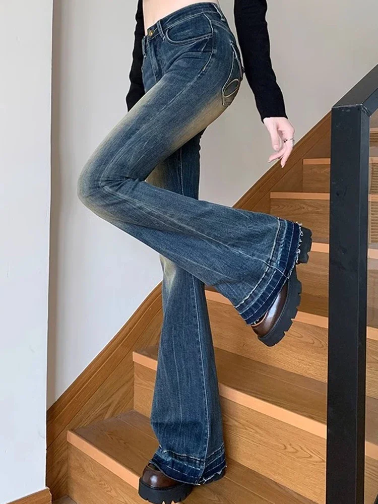 Pantalones vaqueros acampanados Retro para mujer, Jeans elásticos ajustados, parte inferior de campana, Vintage, azul, americano, Y2k, 2000s, nuevo