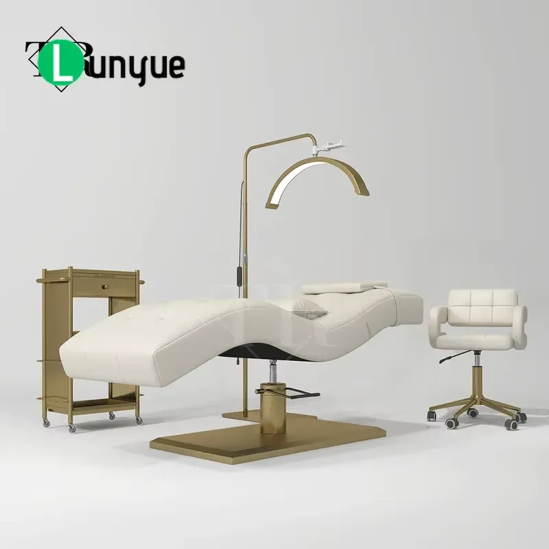 Custom Color Modern Furniture Set Curved Eyelash Extension Bed Beauty Massage Chair Stainless Steel Frame for Spa