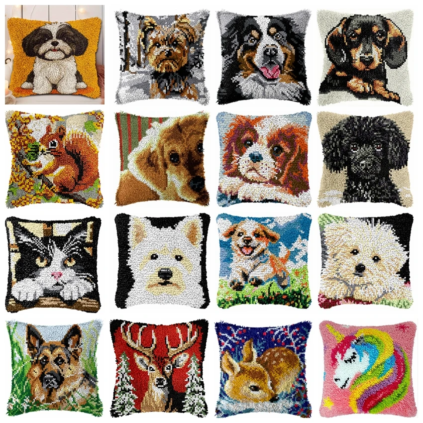 Animal Dog Series Embroidery Pillow Knoop Pakket Needlework Set Latch Hook Cushion Button Package Decor Material Package DIY