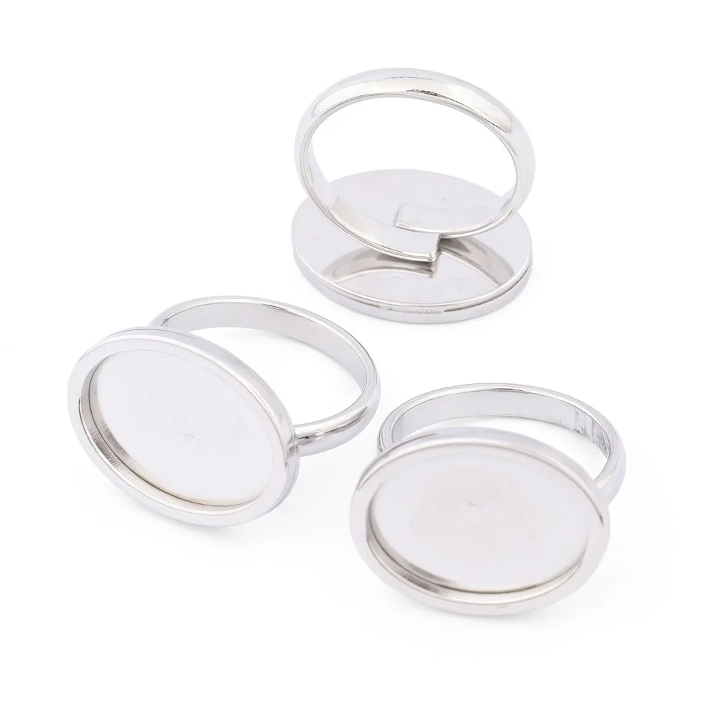 5pcs Stainless Steel horizontal oval 13x18mm Cabochon Ring Base Setting Blanks Diy Adjustable Fingerring Bezels