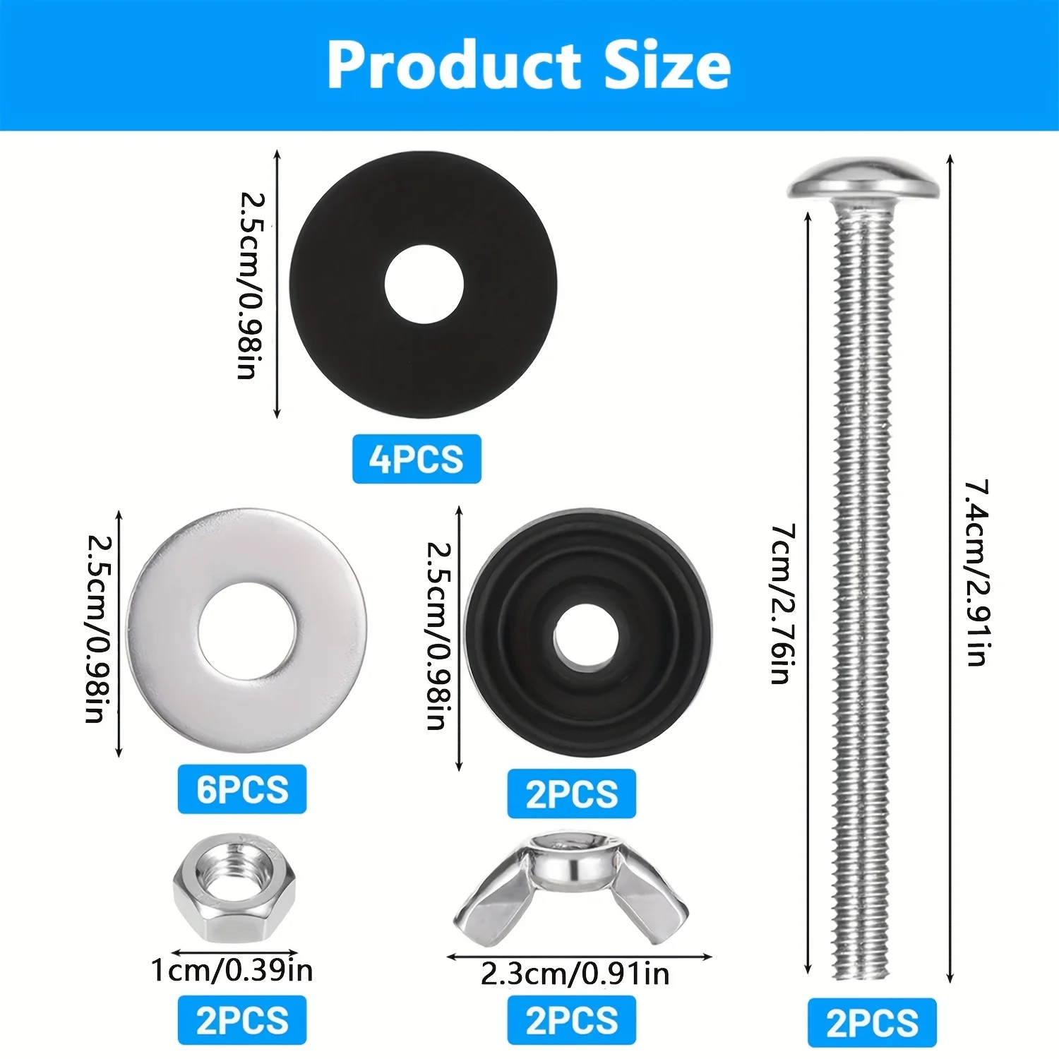 2Pcs Universal Toilet Tank to Bowl Bolts Kit, Stainless Steel Heavy Duty Toilet Tank Bolts, for Toilet Mounting and Repair