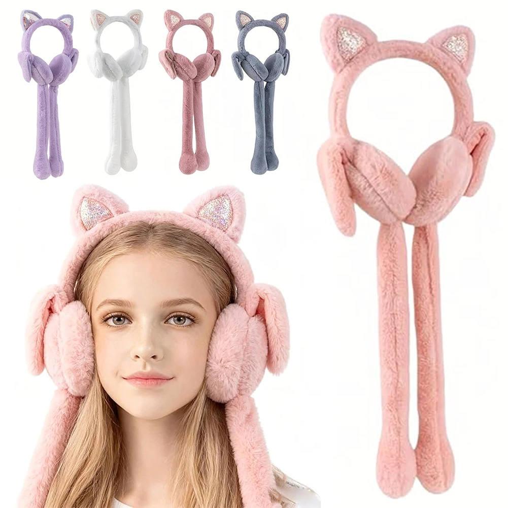 

Наушники для зимы для женщин и девочек с движущимися прыгающими кроличьими ушками, уютные мягкие плюшевые зимние грелки для ушей для использования в помещении и на улице